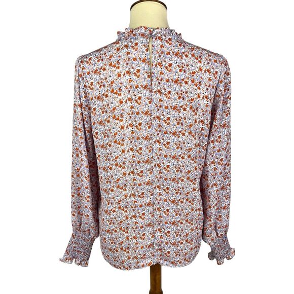 Cupcakes & Cashmere Violet Pink Floral Ruffle Neck Long Sleeve Blouse Medium - Picture 2 of 11